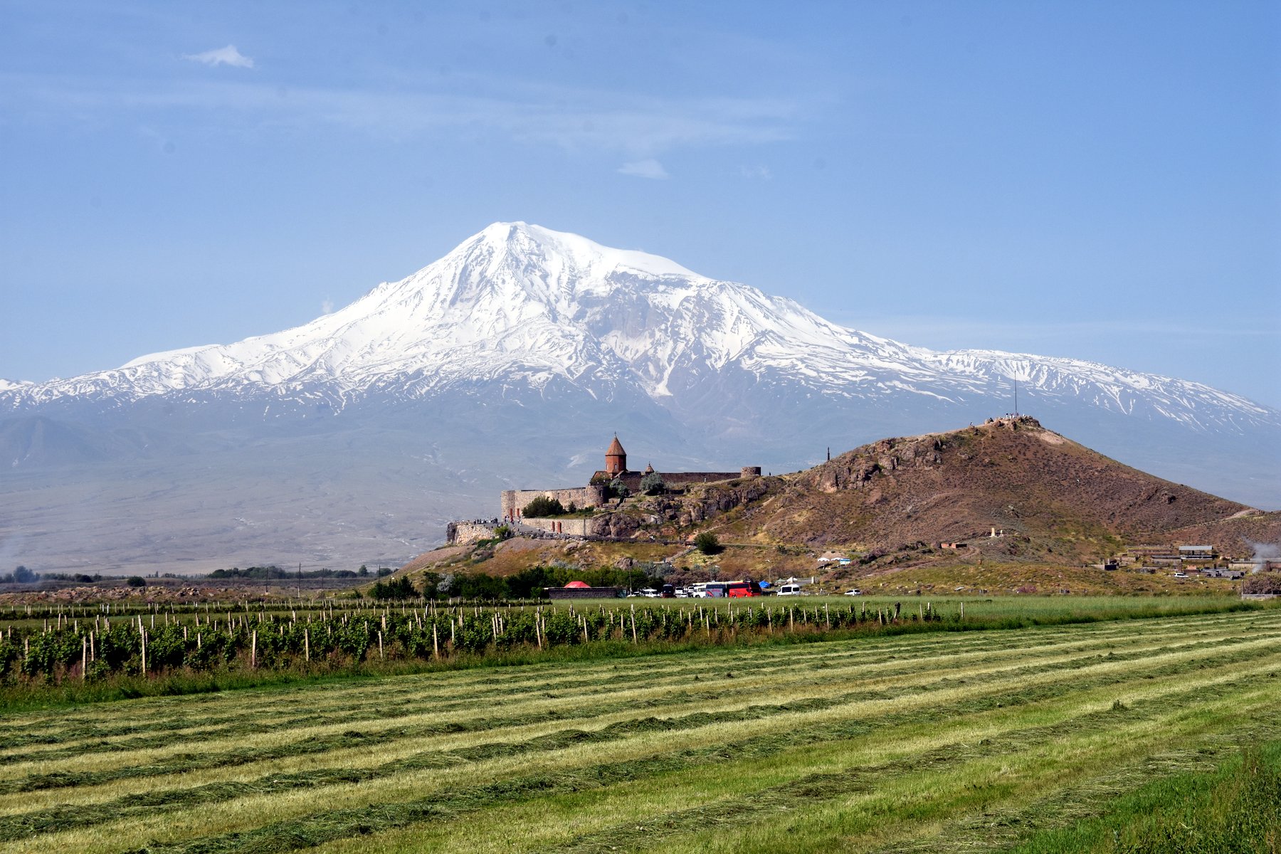 Der Berg Ararat gesehen vom Kloster Khor Virap in Armenien