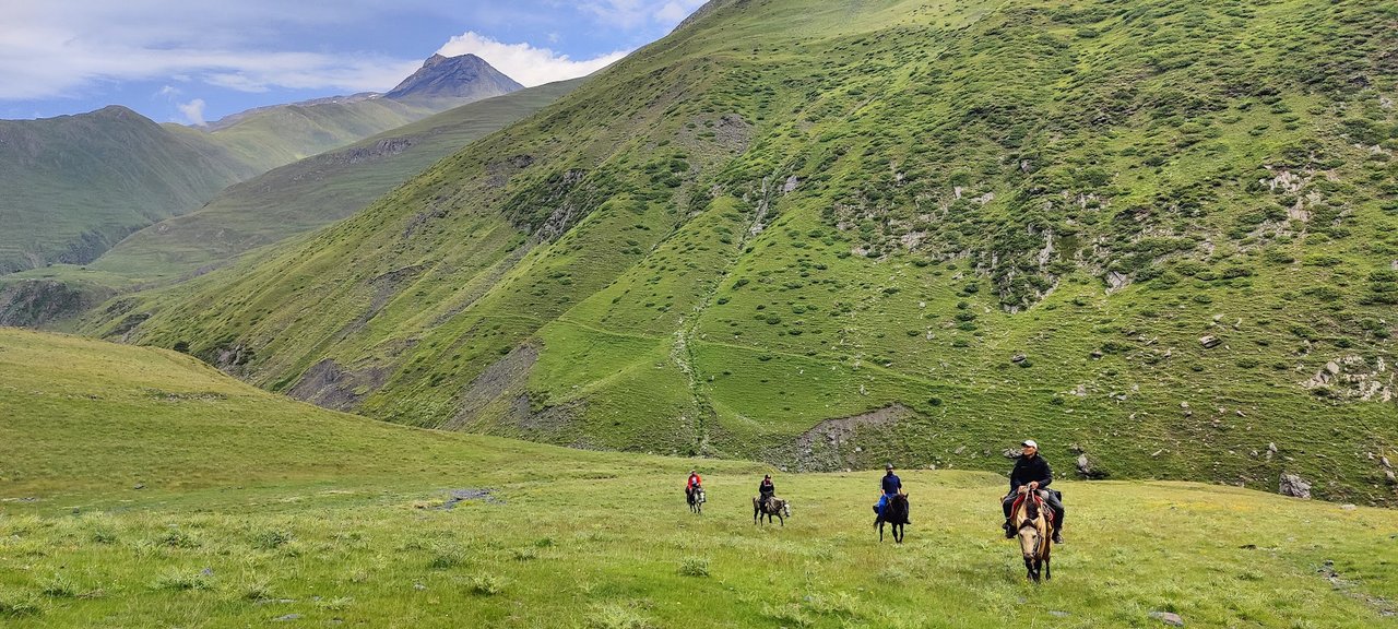 Freiheit auf dem Rücken der Pferde im Kaukasus von Georgien